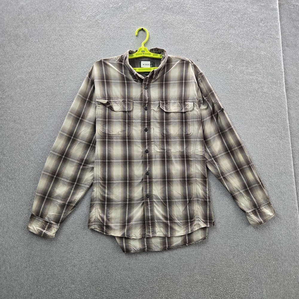 Woolrich Men Button Up Shirt L Gray Nylon Polyester Work Utlity Plaid Outdoor